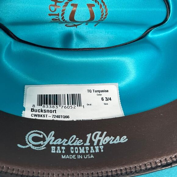 Charlie 1 Horse Bucksnort Turquoise Cowboy Hat 6 3/4 - Picture 7 of 10